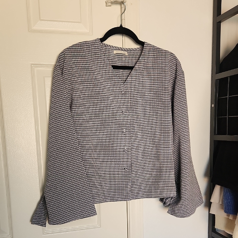 Pazzo Black & White Bell Sleeve Bow Tie Oversized Blouse Small